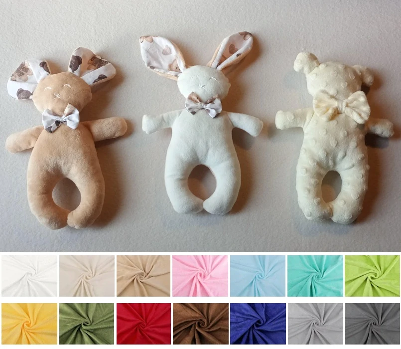 Handmade textilná hračka a hrkálka do ručičky Minky – Myška, Zajko, Macko