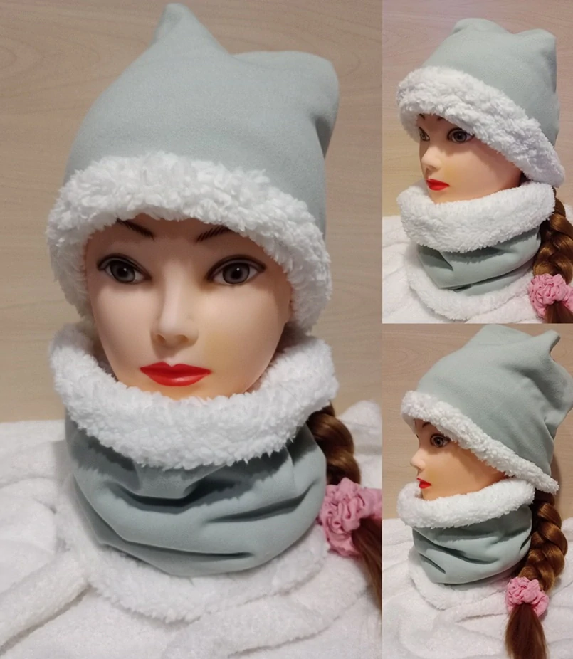 Obojstranný modrý zimný zateplený set Čiapka a Nákrčník s baránkom – Farba na želanie