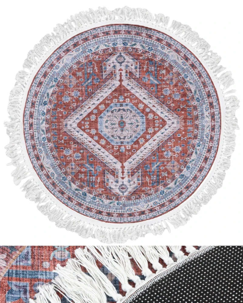 Okrúhly ženilkový koberec so strapcami Orient priemer 160 cm - Protišmykový