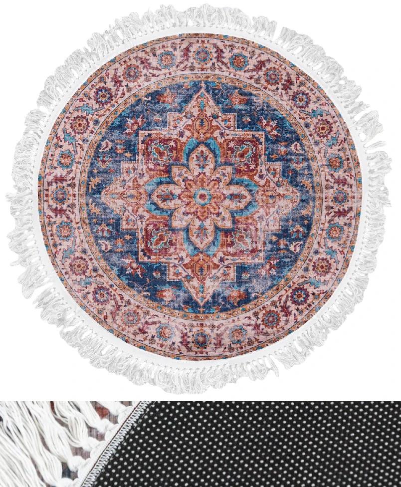 Okrúhly ženilkový koberec so strapcami Orient Y-169a Mandala priemer 120cm