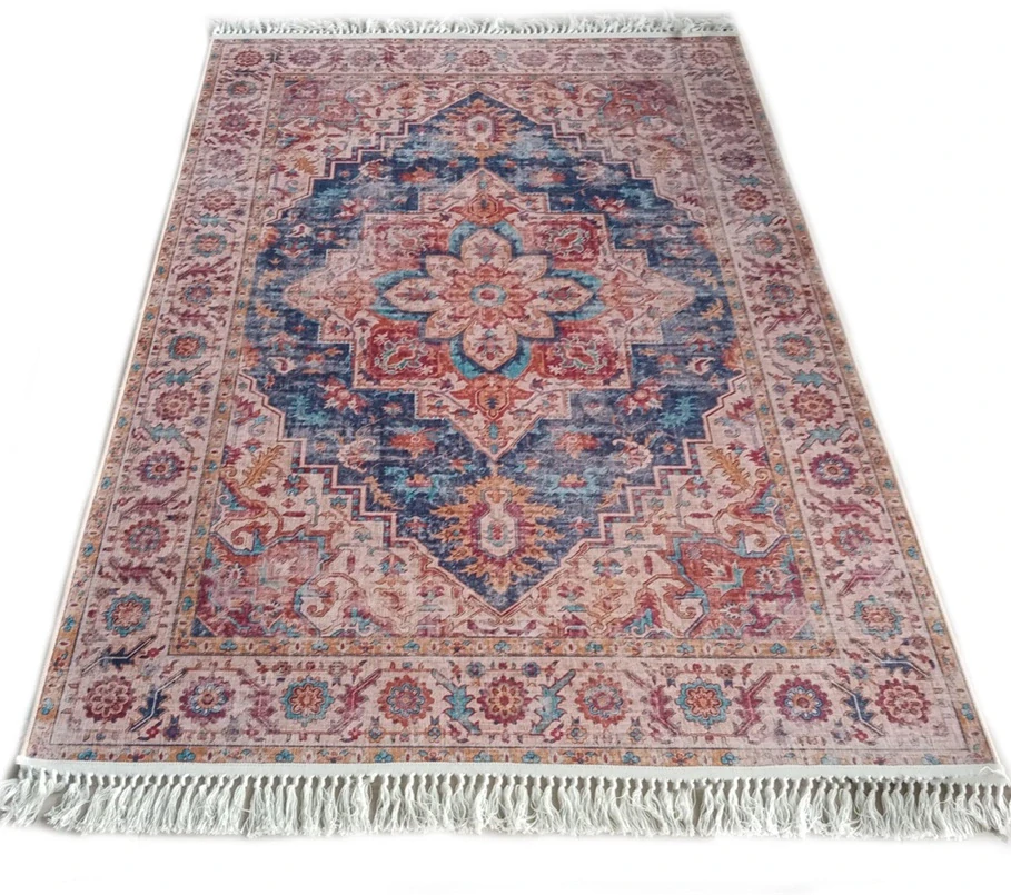 Ženilkový koberec so strapcami Orient Y-169a Tyrkysová mandala – Protišmykový 120 x 170cm
