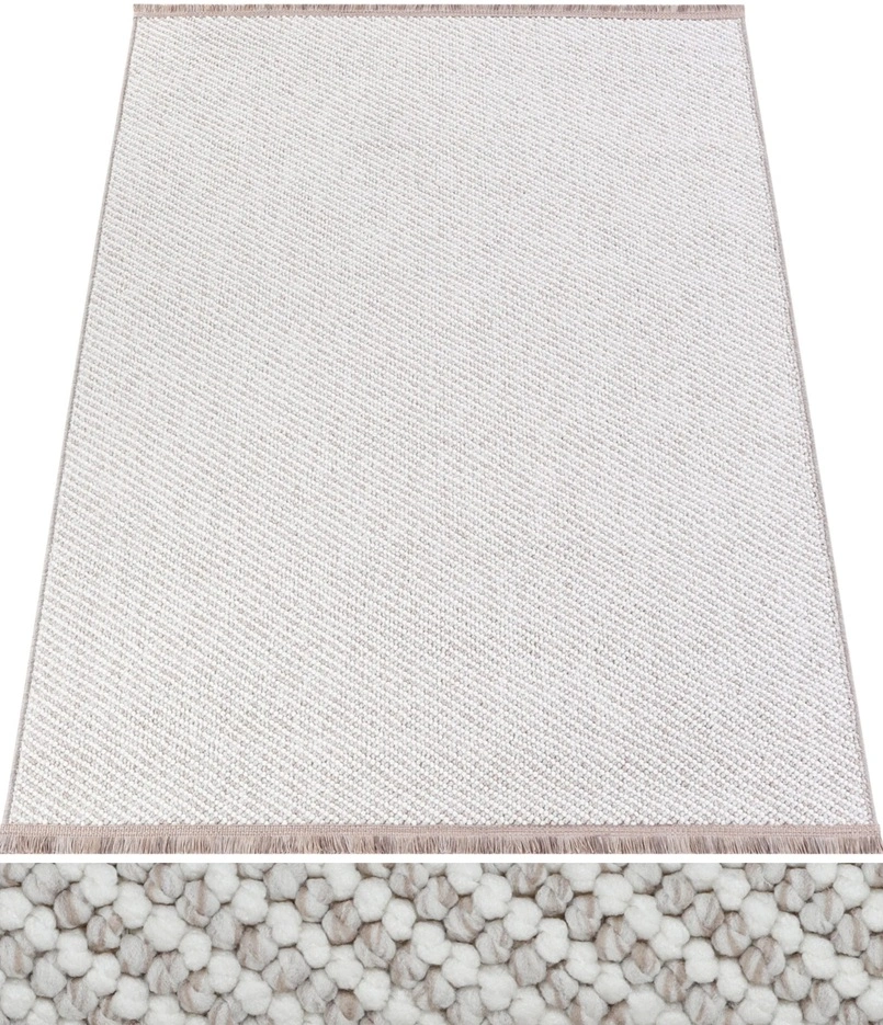 Štruktúrovaný kusový koberec so strapcami 3D Melange DS-72a Béžovo-biely 300 x 400cm
