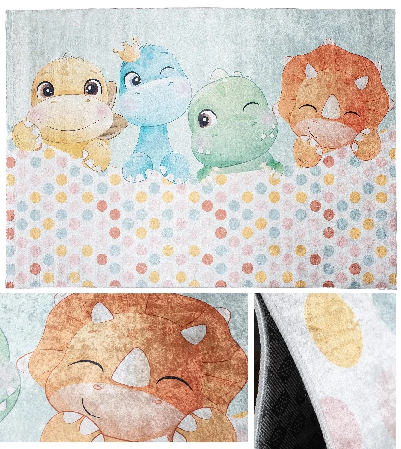 Detské kusové koberce Emma 2732 Malí dinosauri s bodkami 80 x 150cm