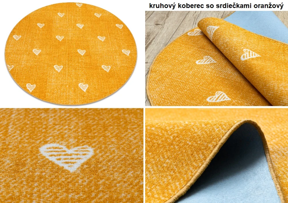 Detské kruhové koberce Jeans so srdiečkami oranžový, zelený a modrý