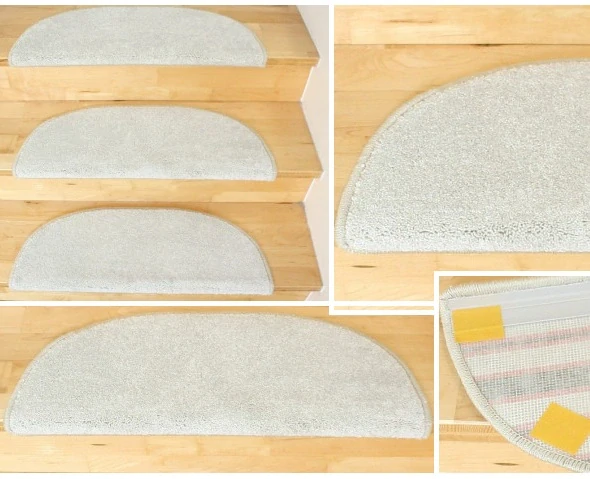 Nášľapy na schody shaggy Silk krémové r. 65 x 24cm +3cm polkruhové