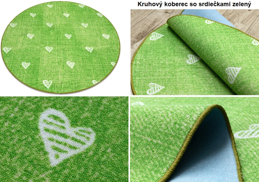 Detské kruhové koberce Jeans so srdiečkami oranžový, zelený a modrý