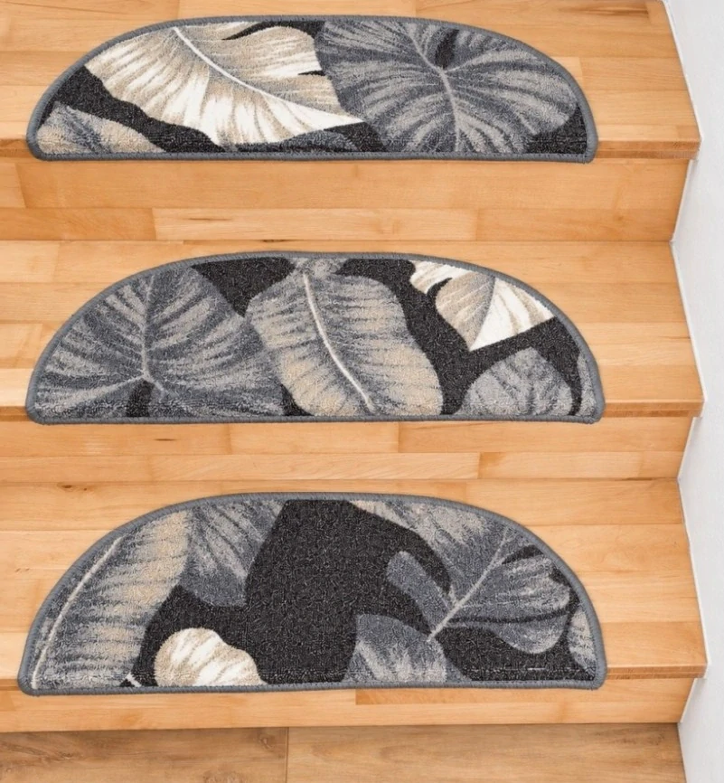 Nášľapy na schody tropické listy LF-26 šedé 65 x 24cm obdĺžnikové