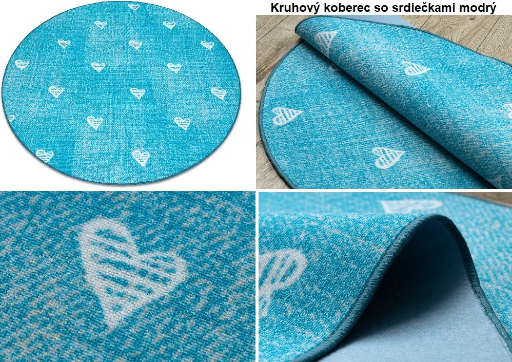 Detské kruhové koberce Jeans so srdiečkami oranžový, zelený a modrý