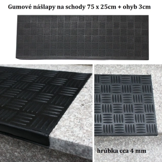Gumové nášlapy na schody čierne 75 x 25 +3cm plné