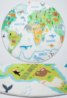 Detské okrúhle kusové koberce Mapa sveta  