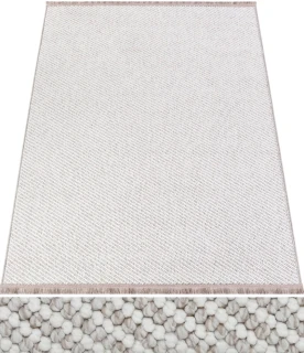 Štruktúrovaný kusový koberec so strapcami 3D Melange DS-72a Béžovo-biely