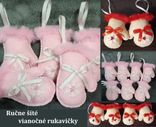 Ručne šité vianočné ozdoby - Rukavička ružová